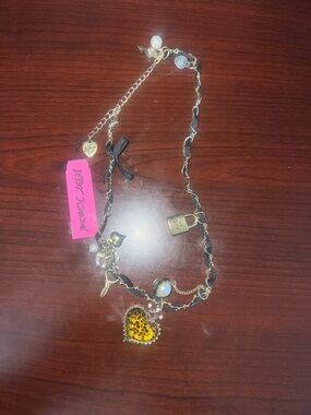 Betsey Johnson Gold-Tone Leopard Heart Charm Necklace - Gold, Yellow & Black